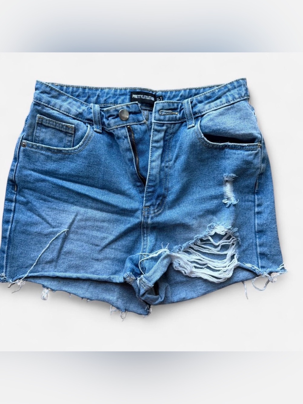 PRETTYLITTLETHING Light Blue Distressed Denim Shorts